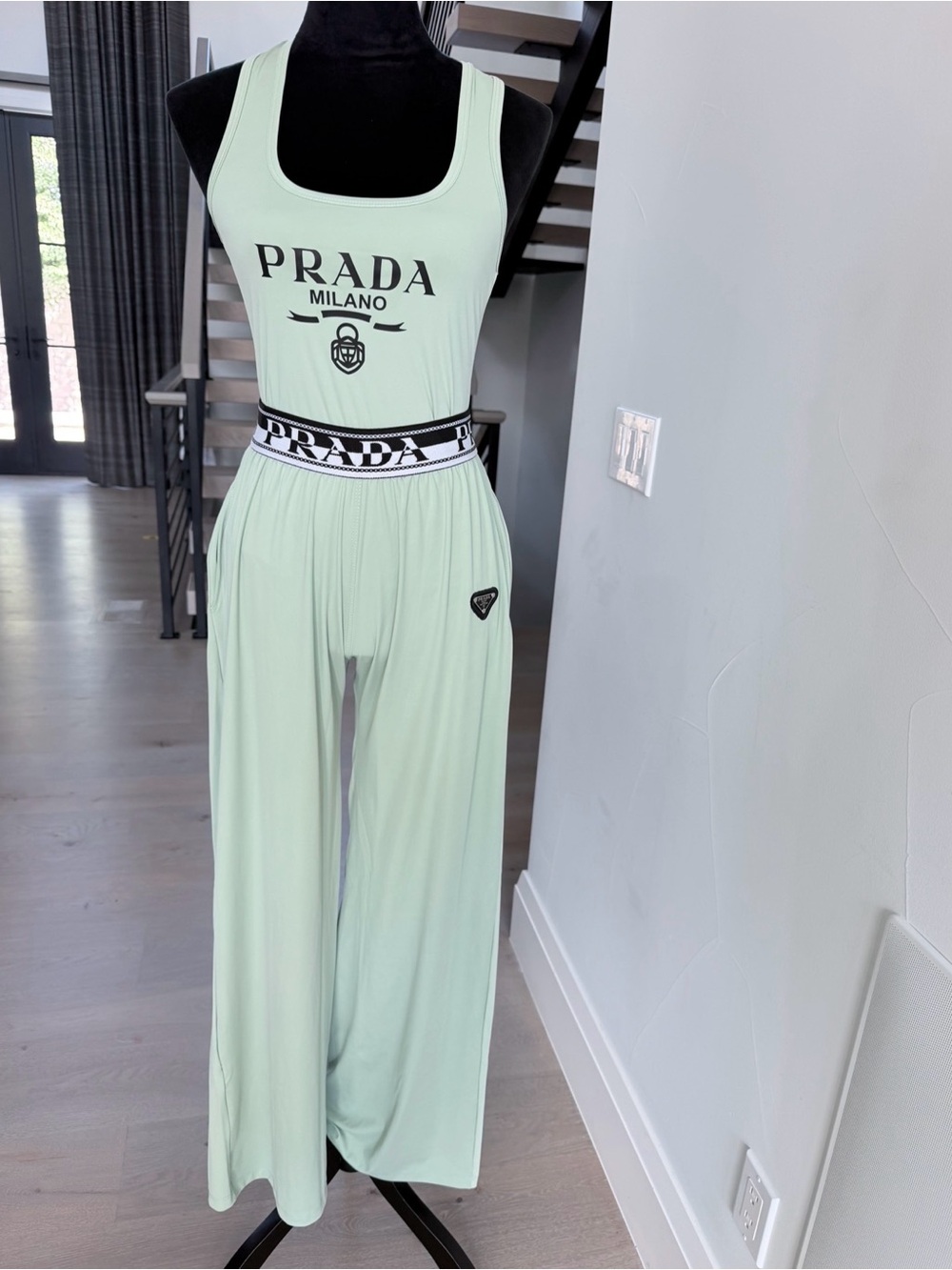 Prada Mint Green Top with Wide-Leg Pants with pockets Matching set size M - Picture 5 of 11